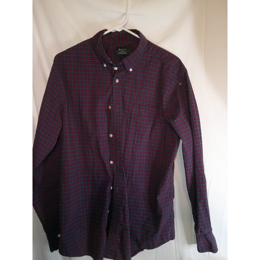 Member's Mark Plaid Poplin Shirt Button Down Long Sleeve Casual‎ Top L